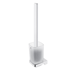 WC štětka s držákem na zeď nízká nádoba matné sklo, hranatá rukojeť chrom, černý kartáč