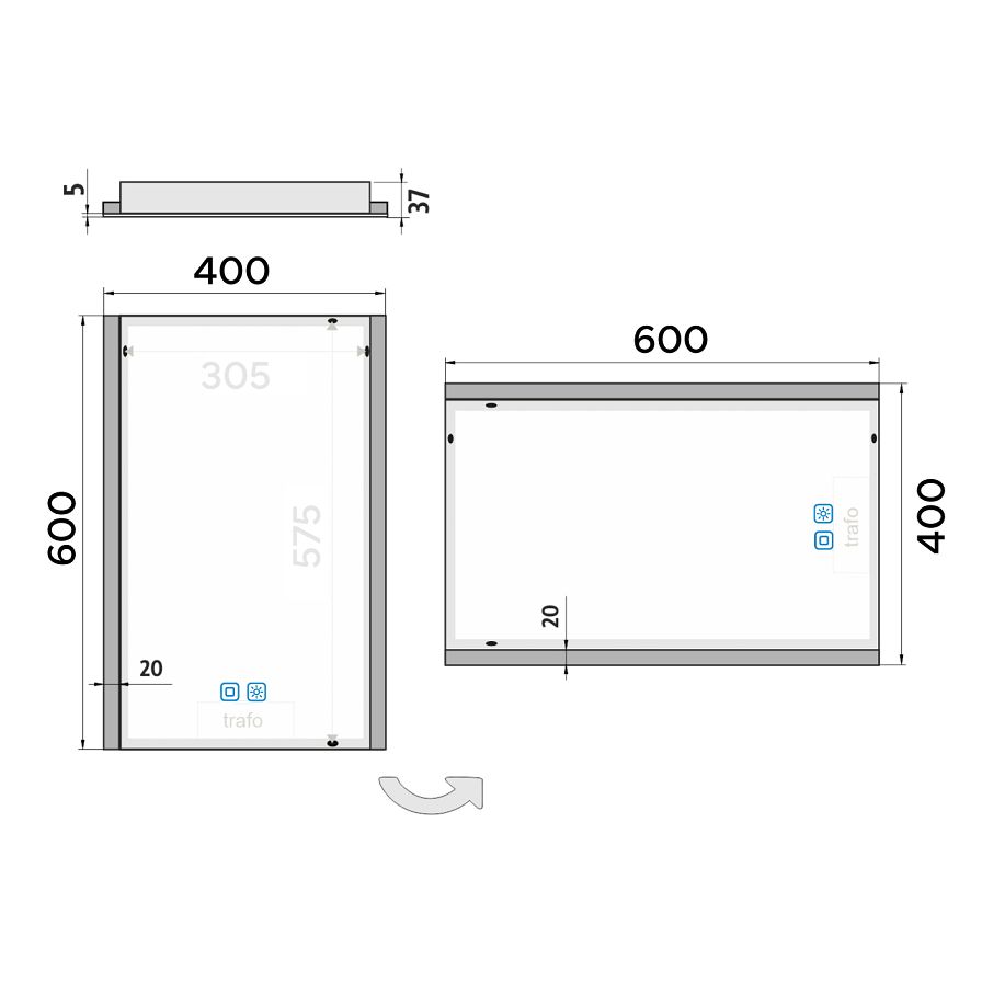 LED zrcadlo 40 x 60, dotykový senzor