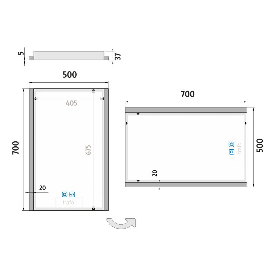 LED zrcadlo 50 x 70, dotykový senzor