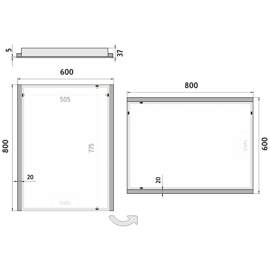 LED zrcadlo 60 x 80