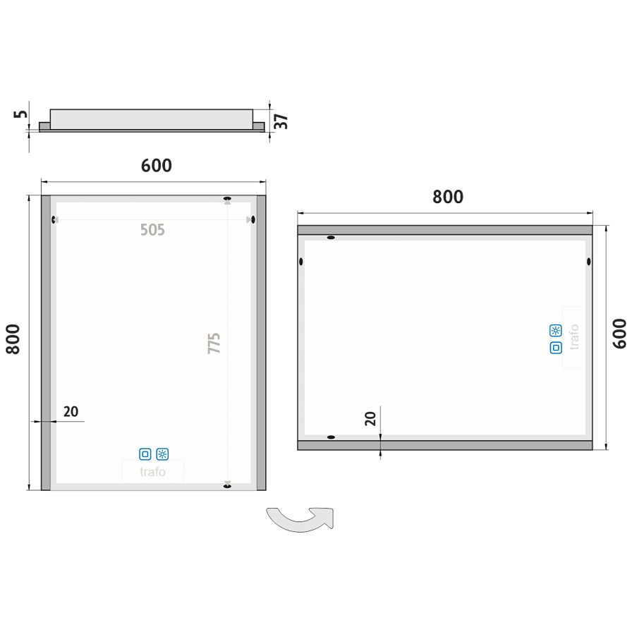 LED zrcadlo 60 x 80, dotykový senzor