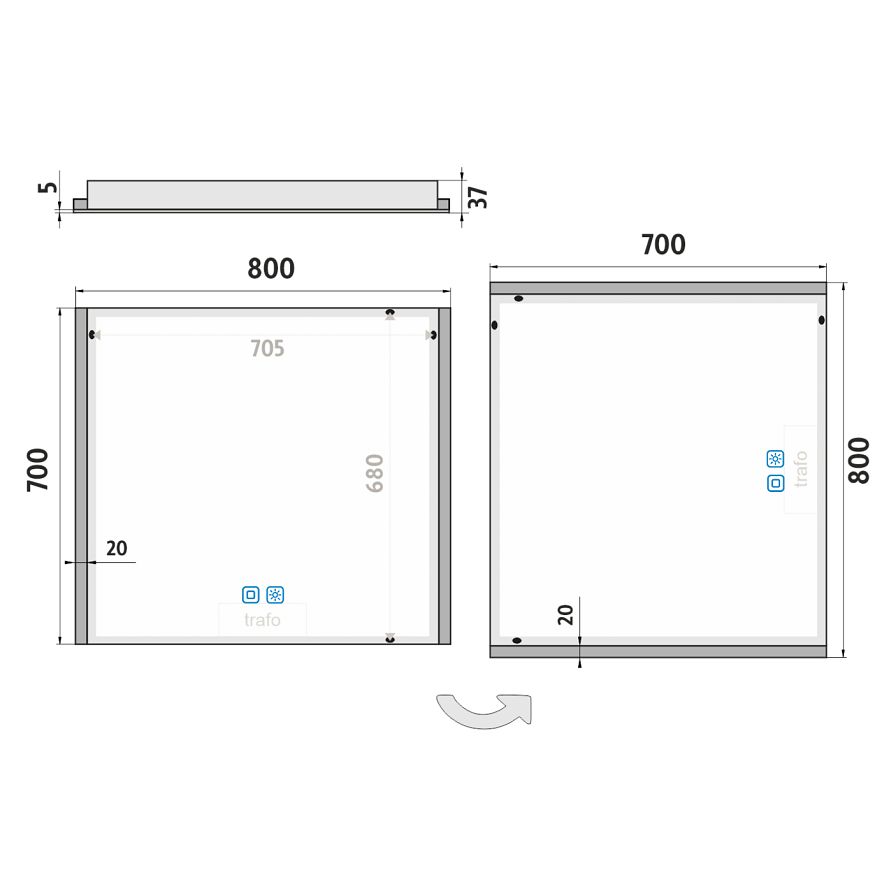 LED zrcadlo 80 x 70, dotykový senzor