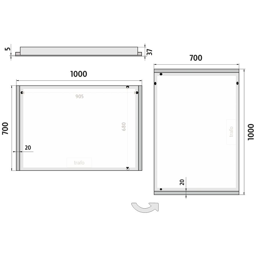 LED zrcadlo 100 x 70