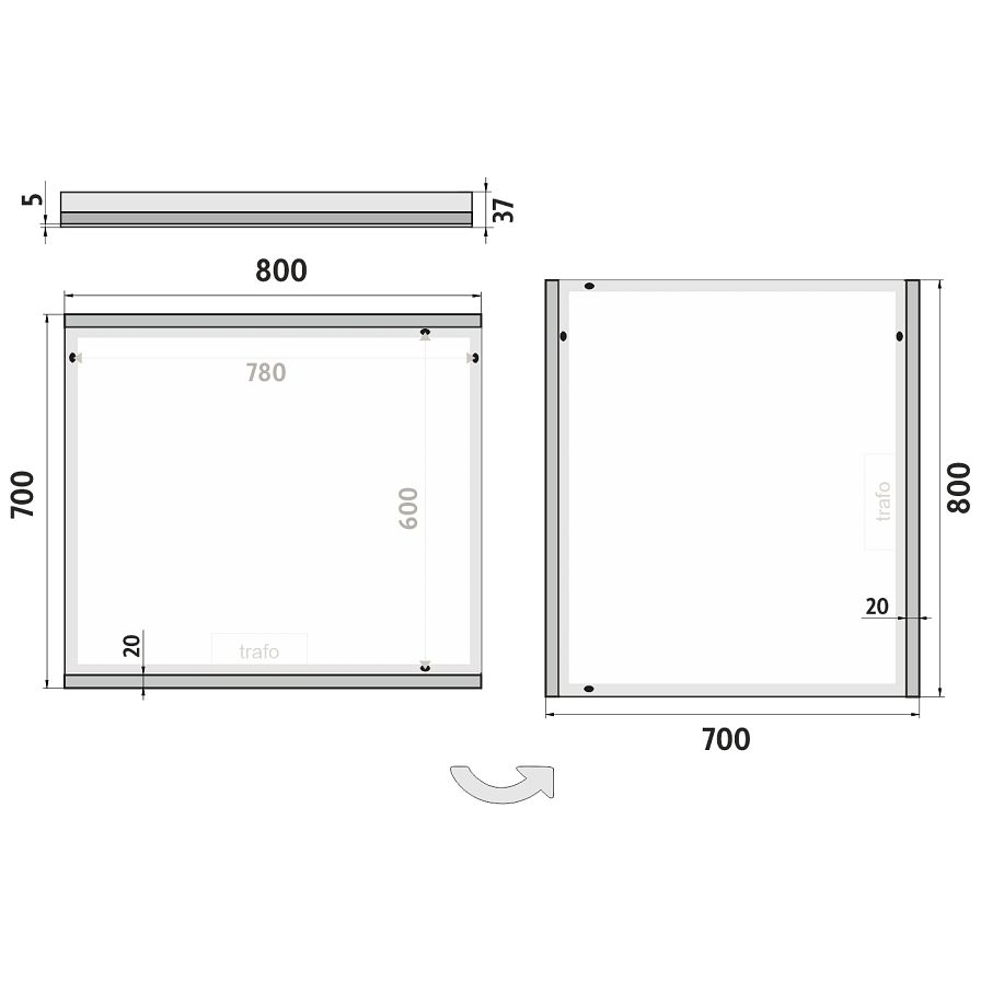 LED zrcadlo 80 x 70