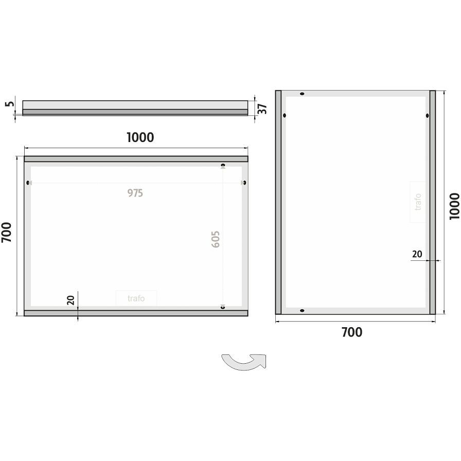 LED zrcadlo 100 x 70
