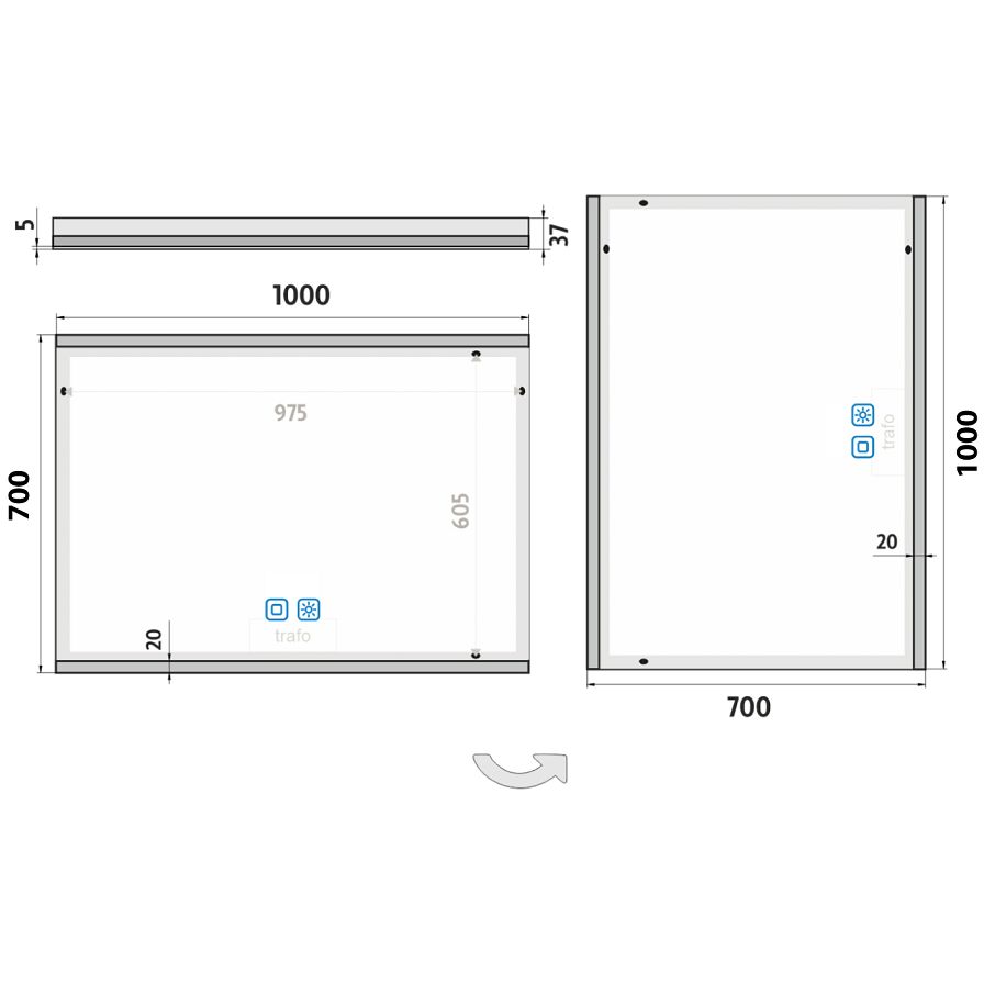 LED zrcadlo 100 x 70, dotykový senzor