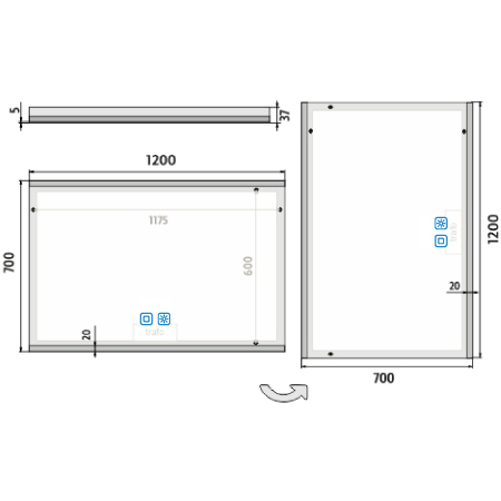 LED zrcadlo 120 x 70, dotykový senzor