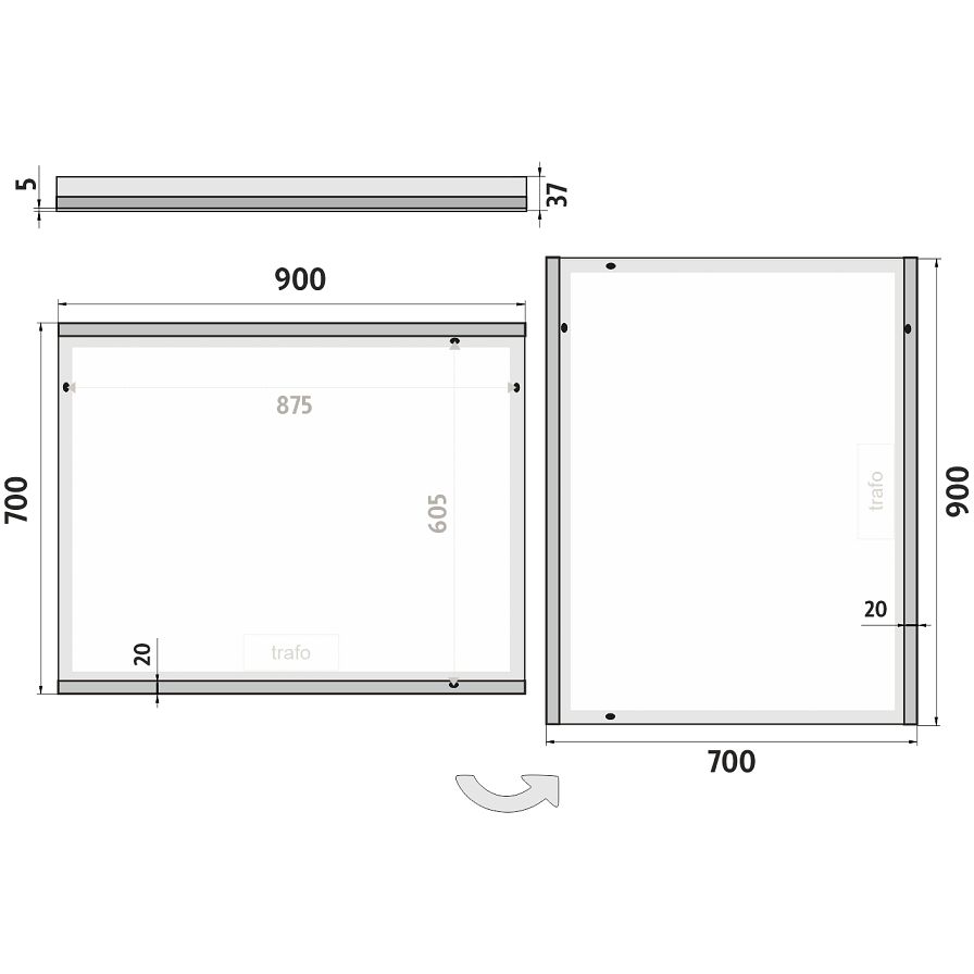 LED zrcadlo 90 x 70