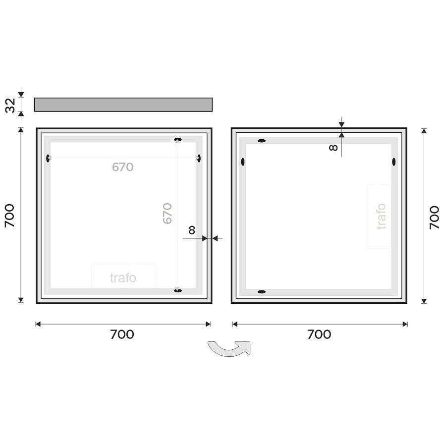 LED zrcadlo 70 x 70