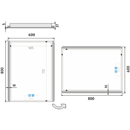 LED zrcadlo 60 x 80, dotykový senzor