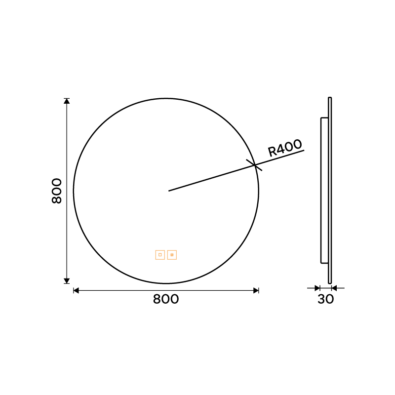 LED mirror with backlight, diameter 800, touch sensor
