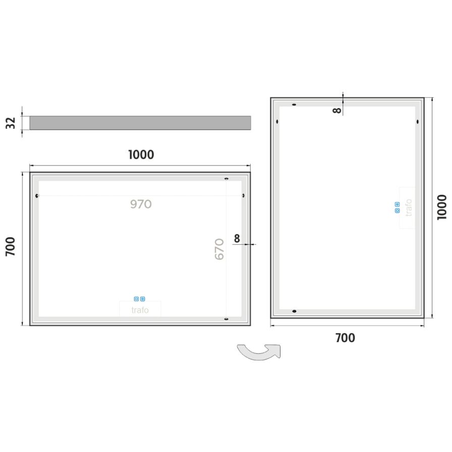 Bílé LED zrcadlo 100 x 70, dotykový senzor