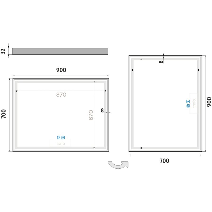 Bílé LED zrcadlo 90 x 70, dotykový senzor