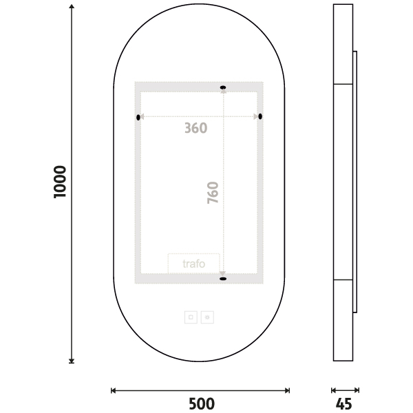 Bílé LED zrcadlo 50 x 100, dotykový senzor