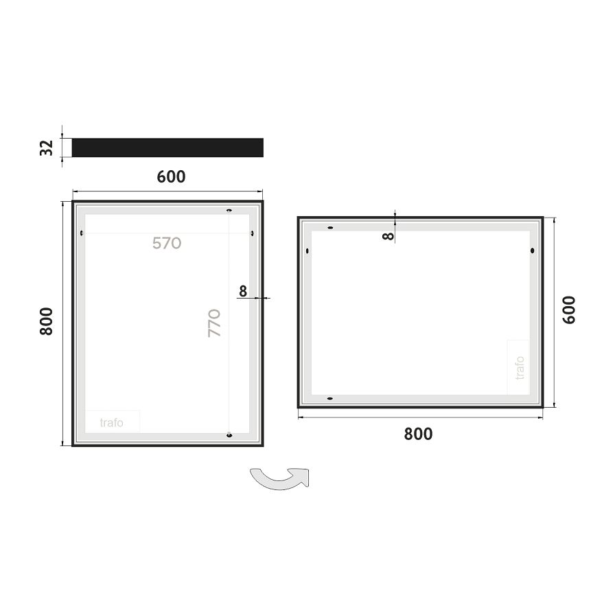 Černé LED zrcadlo 60 x 80