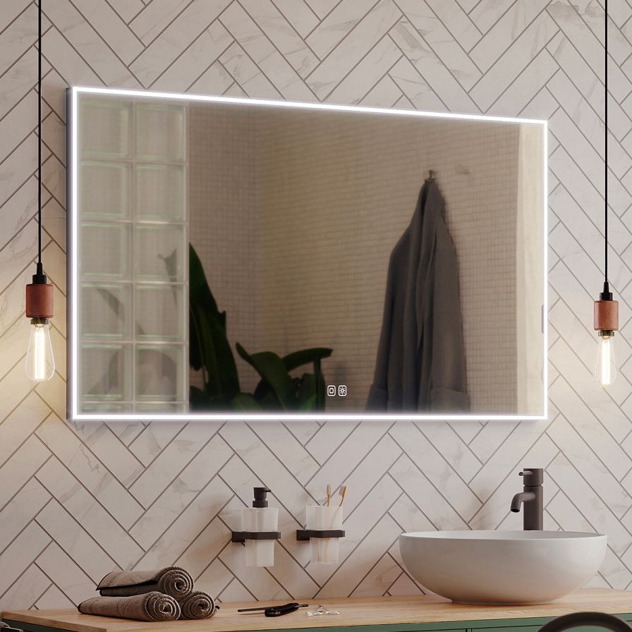 Černé LED zrcadlo 80 x 70, dotykový senzor