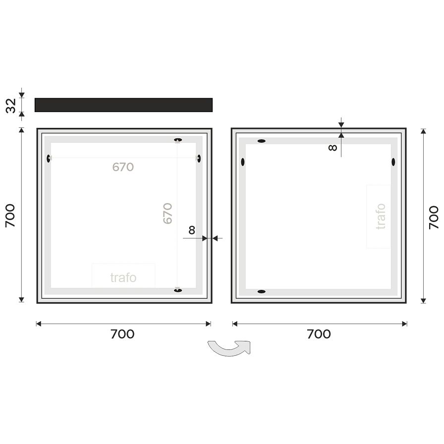 Černé LED zrcadlo 70 x 70