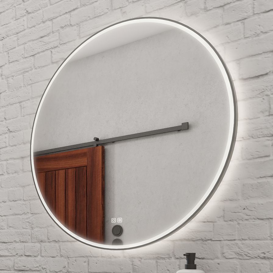 Černé kulaté LED zrcadlo pr. 90 mm, dotykový senzor