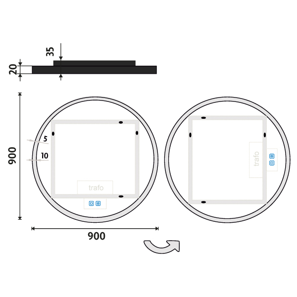 Černé kulaté LED zrcadlo pr. 90 mm, dotykový senzor