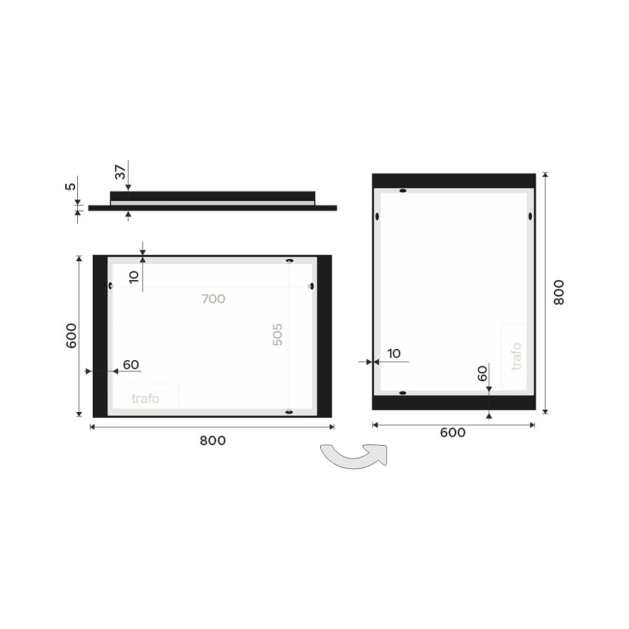 Černé LED zrcadlo 80 x 60