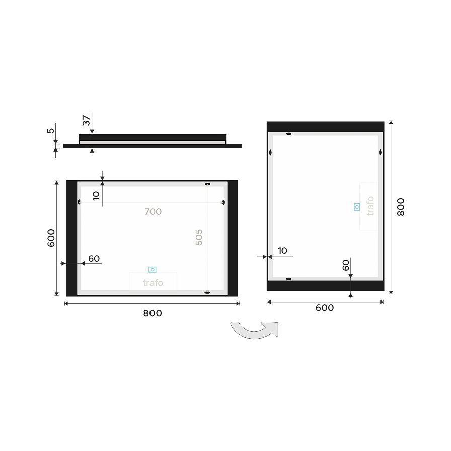 Černé LED zrcadlo 80 x 60, dotykový senzor