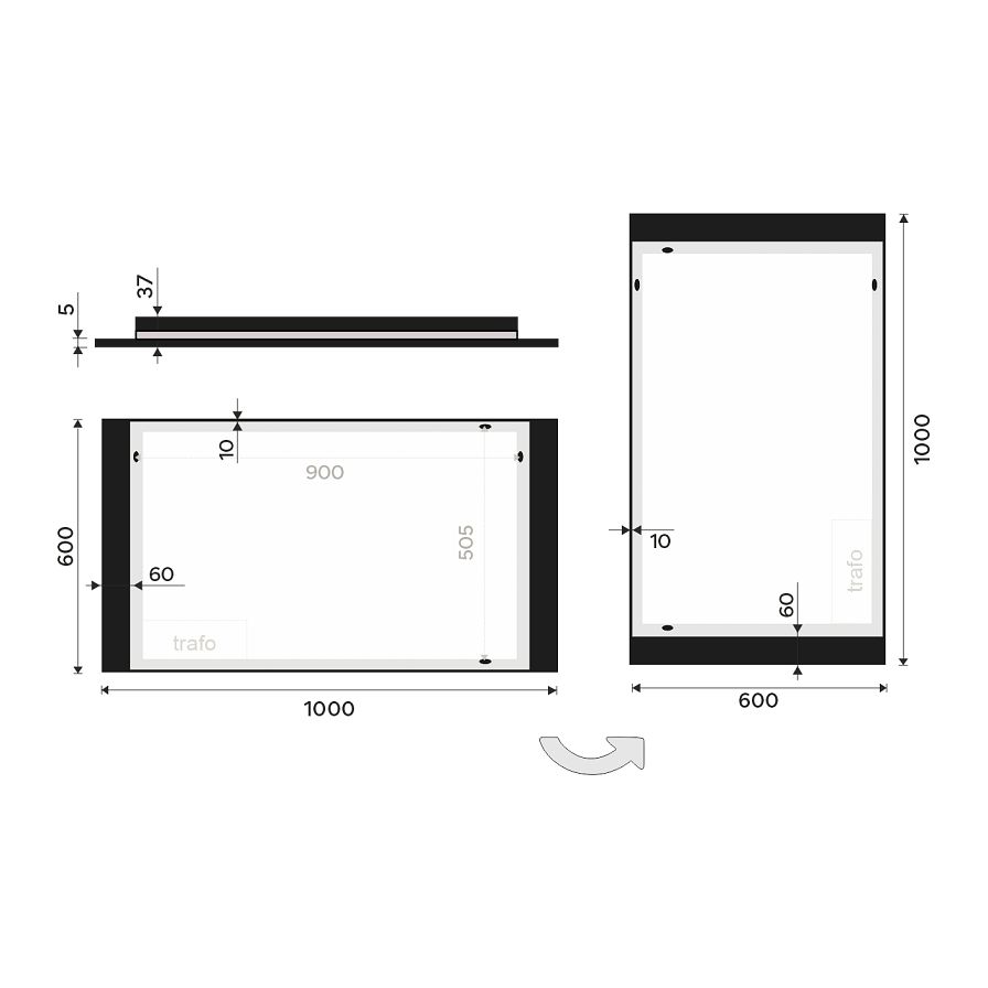 Černé LED zrcadlo 100 x 60