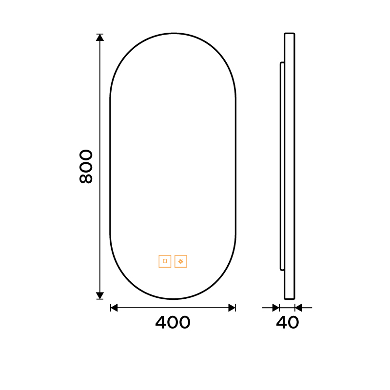 LED mirror with backlight, 40 x 80, touch sensor